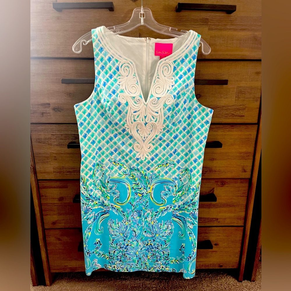 Lilly Pulitzer Aqua and Cream Patterned Maxi Dress